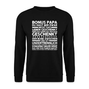Bonus Papa Familie Bonus-Papa Geschenk - Unisex Pullover - Schwarz - Vorne - Alina (178cm) & Michal (187cm)