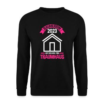Bauherrin 2023 Hausbau Häuslebauer Geschenk - Unisex Pullover - Schwarz - Vorne - Alina (178cm) & Michal (187cm)