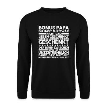 Bonus Papa Familie Bonus-Papa Geschenk - Unisex Pullover - Schwarz - Vorne - Alina (178cm) & Michal (187cm)