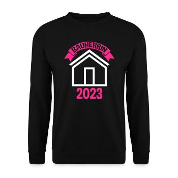 Bauherrin 2023 Hausbau Häuslebauer Geschenk - Unisex Pullover - Schwarz - Vorne - Alina (178cm) & Michal (187cm)