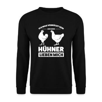 Hühner Züchter Hühnerzucht Geschenk - Unisex Pullover - Schwarz - Vorne - Alina (178cm) & Michal (187cm)