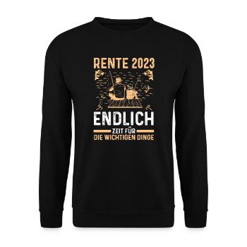 Angeln Rente 2023 Fischen Geschenk - Unisex Pullover - Schwarz - Vorne - Alina (178cm) & Michal (187cm)