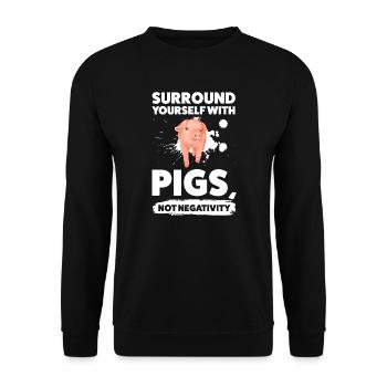 Schweine Schweinefarm Geschenk - Unisex Pullover - Schwarz - Vorne - Alina (178cm) & Michal (187cm)