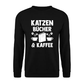 Katzen Bücher Katzenliebhaber Geschenk - Unisex Pullover - Schwarz - Vorne - Alina (178cm) & Michal (187cm)
