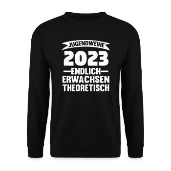 Jugendweihe Party Geschenk - Unisex Pullover - Schwarz - Vorne - Alina (178cm) & Michal (187cm)