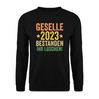 Geselle Prüfung Gesellenbrief Geschenk - Unisex Pullover - Schwarz - Vorne - Alina (178cm) & Michal (187cm)
