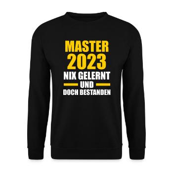 Master 2023 Prüfung Masterprüfung Geschenk - Unisex Pullover - Schwarz - Vorne - Alina (178cm) & Michal (187cm)