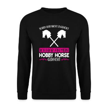 Hobby Horse Pferde Reiter Geschenk - Unisex Pullover - Schwarz - Vorne - Alina (178cm) & Michal (187cm)