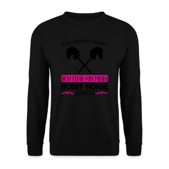 Hobby Horse Pferde Hobby Horsing Geschenk - Unisex Pullover - Schwarz - Vorne - Alina (178cm) & Michal (187cm)