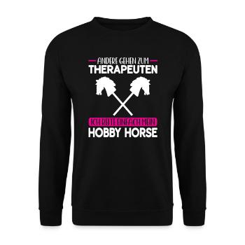 Hobby Horse Pferde Hobbyhorse Geschenk - Unisex Pullover - Schwarz - Vorne - Alina (178cm) & Michal (187cm)