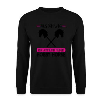 Hobby Horse Pferde Hobby Horsing Geschenk - Unisex Pullover - Schwarz - Vorne - Alina (178cm) & Michal (187cm)