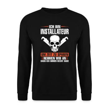 Installateur Beruf Klempner Geschenk - Unisex Pullover - Schwarz - Vorne - Alina (178cm) & Michal (187cm)