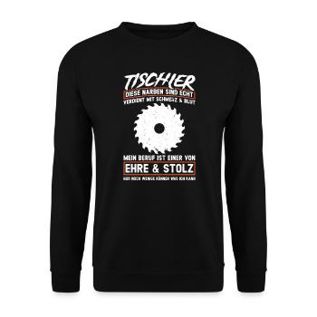 Tischler Beruf Tischlerei Geschenk - Unisex Pullover - Schwarz - Vorne - Alina (178cm) & Michal (187cm)