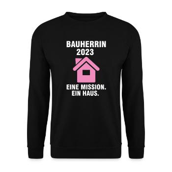 Bauherrin 2023 Hausbau Baubeginn Geschenk - Unisex Pullover - Schwarz - Vorne - Alina (178cm) & Michal (187cm)