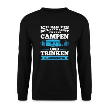 Campen Trinken Camper Geschenk - Unisex Pullover - Schwarz - Vorne - Alina (178cm) & Michal (187cm)