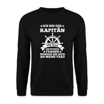 Kapitän Boot Segelboot Geschenk - Unisex Pullover - Schwarz - Vorne - Alina (178cm) & Michal (187cm)
