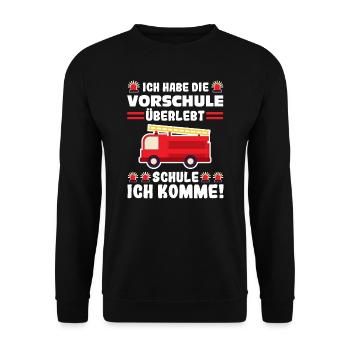 Vorschule Feuerwehr Vorschule Abschluss Geschenk - Unisex Pullover - Schwarz - Vorne - Alina (178cm) & Michal (187cm)