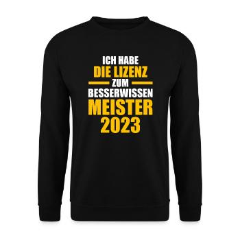 Meister 2023 Prüfung Meistertitel Geschenk - Unisex Pullover - Schwarz - Vorne - Alina (178cm) & Michal (187cm)