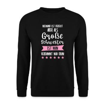 Große Schwester Familie Grosse Schwester Geschenk - Unisex Pullover - Schwarz - Vorne - Alina (178cm) & Michal (187cm)