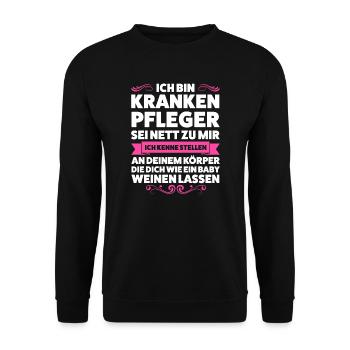 Krankenpfleger Beruf Pfleger Geschenk - Unisex Pullover - Schwarz - Vorne - Alina (178cm) & Michal (187cm)