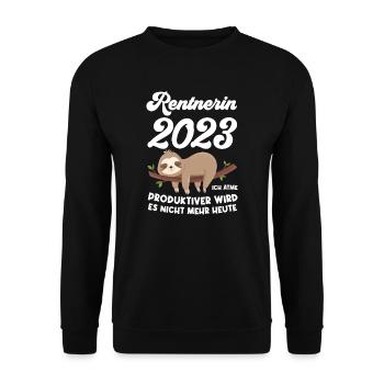 Rentnerin 2023 Faultier Rentnerin Geschenk - Unisex Pullover - Schwarz - Vorne - Alina (178cm) & Michal (187cm)