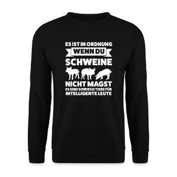 Schwein Bauer Schweine Geschenk - Unisex Pullover - Schwarz - Vorne - Alina (178cm) & Michal (187cm)