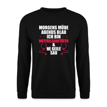 Notfallsanitäter Beruf Rettungsdienst Geschenk - Unisex Pullover - Schwarz - Vorne - Alina (178cm) & Michal (187cm)