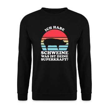 Schwein Bauer Schweinebauer Geschenk - Unisex Pullover - Schwarz - Vorne - Alina (178cm) & Michal (187cm)
