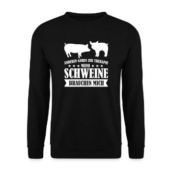 Schwein Bauer Schweinezucht Geschenk - Unisex Pullover - Schwarz - Vorne - Alina (178cm) & Michal (187cm)