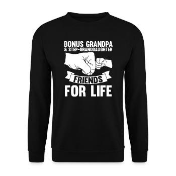 Stief-Opa Bonus-Opa Stief-Großvater Geschenk - Unisex Pullover - Schwarz - Vorne - Alina (178cm) & Michal (187cm)