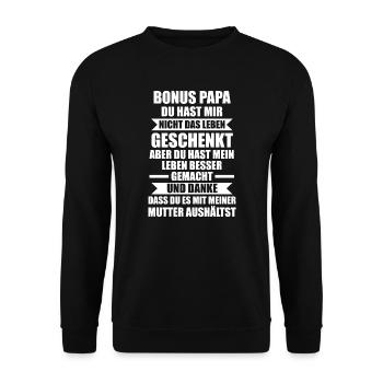 Bonus Papa Familie Bonus-Papa Geschenk - Unisex Pullover - Schwarz - Vorne - Alina (178cm) & Michal (187cm)