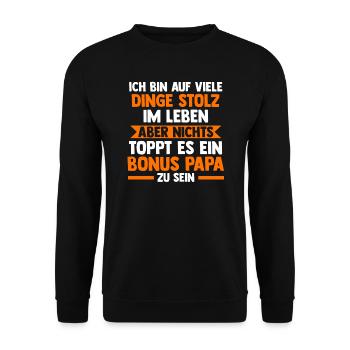 Bonus Papa Familie Bonus-Papa Geschenk - Unisex Pullover - Schwarz - Vorne - Alina (178cm) & Michal (187cm)