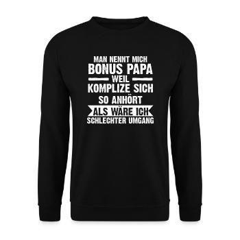 Bonus Papa Familie Bonus-Papa Geschenk - Unisex Pullover - Schwarz - Vorne - Alina (178cm) & Michal (187cm)