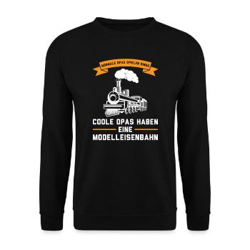 Dampflokomotive Opa Modelleisenbahn Geschenk - Unisex Pullover - Schwarz - Vorne - Alina (178cm) & Michal (187cm)
