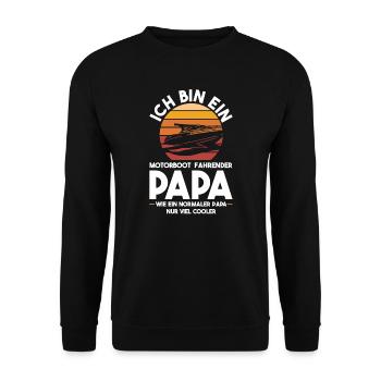 Motorboot Papa Vater Geschenk - Unisex Pullover - Schwarz - Vorne - Alina (178cm) & Michal (187cm)
