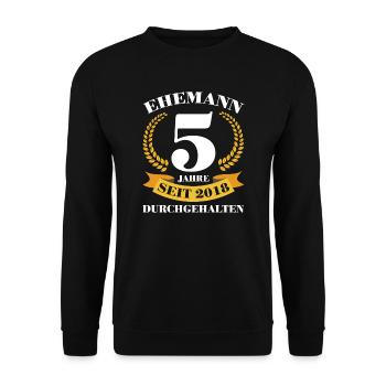 5. Hochzeitstag Ehemann Hölzerne Hochzeit Geschenk - Unisex Pullover - Schwarz - Vorne - Alina (178cm) & Michal (187cm)