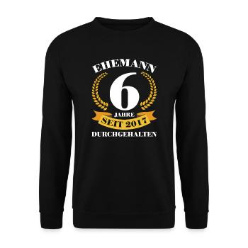 6. Hochzeitstag Ehemann Zuckerhochzeit Geschenk - Unisex Pullover - Schwarz - Vorne - Alina (178cm) & Michal (187cm)