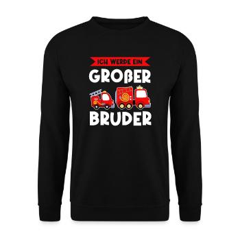 Großer Bruder Feuerwehr Geschwister Geschenk - Unisex Pullover - Schwarz - Vorne - Alina (178cm) & Michal (187cm)