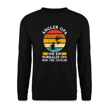 Angler Opa Angeln Geschenk - Unisex Pullover - Schwarz - Vorne - Alina (178cm) & Michal (187cm)