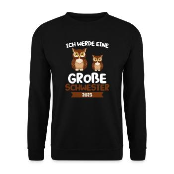 Große Schwester 2023 Flamingo Grosse Schwester 202 - Unisex Pullover - Schwarz - Vorne - Alina (178cm) & Michal (187cm)