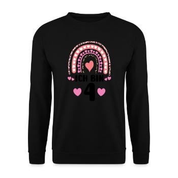 4.Geburtstag Regenbogen Geburtstagsparty Gesche - Unisex Pullover - Schwarz - Vorne - Alina (178cm) & Michal (187cm)