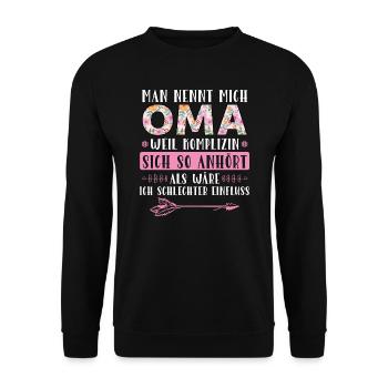 Grossmutter Oma Omas Geschenk - Unisex Pullover - Schwarz - Vorne - Alina (178cm) & Michal (187cm)