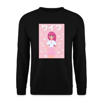 Cottagecore Ästhetisch Otaku Anime Japanisch Milch - Unisex Pullover - Schwarz - Vorne - Alina (178cm) & Michal (187cm)