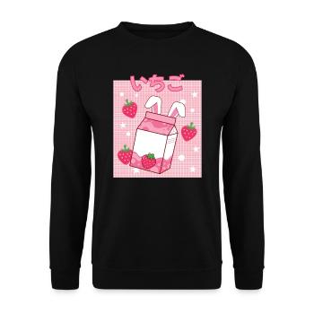 Cottagecore Erdbeermilch Otaku Anime Japanischer M - Unisex Pullover - Schwarz - Vorne - Alina (178cm) & Michal (187cm)