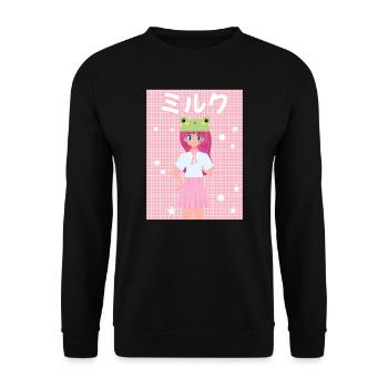 Cottagecore Erdbeermilch Otaku Anime Japanischer M - Unisex Pullover - Schwarz - Vorne - Alina (178cm) & Michal (187cm)