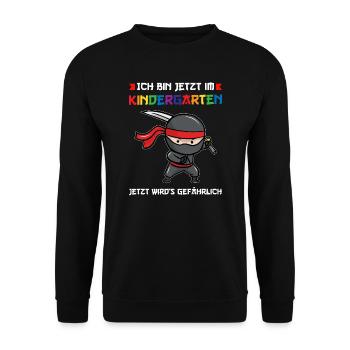 Kindergarten Ninja Kita Geschenk - Unisex Pullover - Schwarz - Vorne - Alina (178cm) & Michal (187cm)