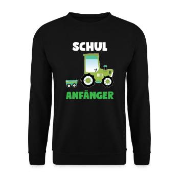 Schulkind Traktor Einschulung Geschenk - Unisex Pullover - Schwarz - Vorne - Alina (178cm) & Michal (187cm)