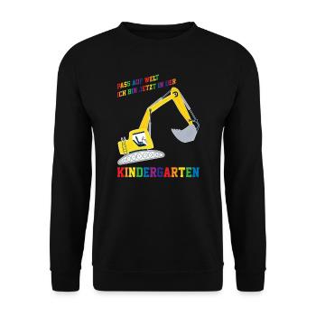 Kindergarten Bagger Kita-Anfang Geschenk - Unisex Pullover - Schwarz - Vorne - Alina (178cm) & Michal (187cm)
