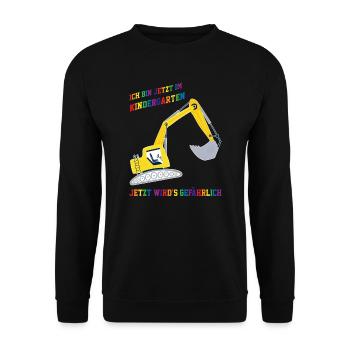 Kindergarten Bagger Kita Geschenk - Unisex Pullover - Schwarz - Vorne - Alina (178cm) & Michal (187cm)