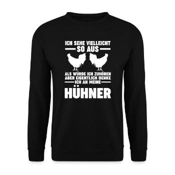Hühner Huhn Hühnerzucht Geschenk - Unisex Pullover - Schwarz - Vorne - Alina (178cm) & Michal (187cm)